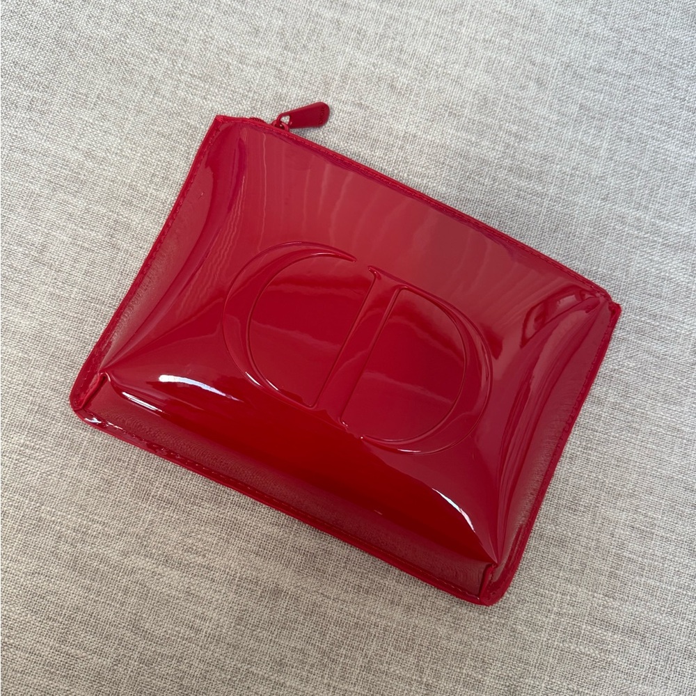 Dior Red Patent Zip Pouch with Embossed CD Logo